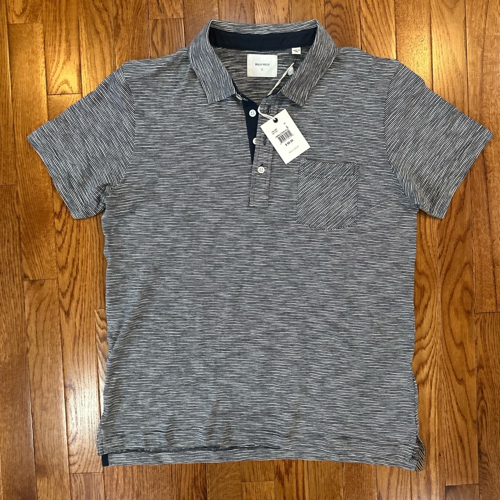 Billy Reid navy mix ombré stripe polo shirt
